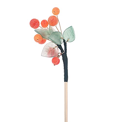Orange Agate Hairpin Hair Stick Kanzashi for Kimono Hanfu Bride Ancient Costume Hair Accessories Cosplay Gift