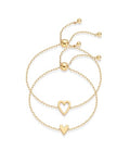 PAVOI 14K Gold Plated Matching Heart Charms Solitaire Bracelet Set for Women | Adjustable Valentines Day Love Friendship Two Bracelet Pack - style: 2-Piece Set