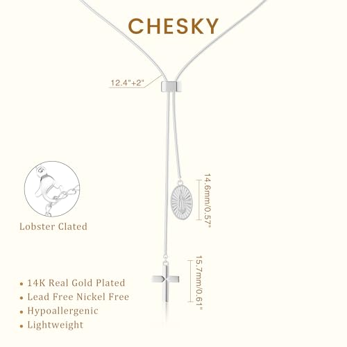 CHESKY Long Necklaces for Women, 14k Gold Plated/Streling Silver Lariat Necklace Dainty Statement Prom Necklace Rosary Cross Sun Drop Pendant Dangle Necklace Gold Prom Jewelry for Women Gifts - style: y necklace 11