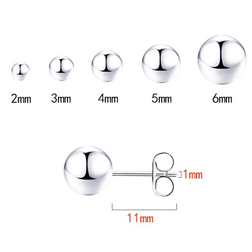 Sterling Silver Earrings for Women: Hypoallergenic 925 Sterling Silver Round Ball Stud Earrings for Women Multiple Piercing 5 Pairs Tiny Stud Earrings 2mm 3mm 4mm 5mm 6mm - style: Stud
