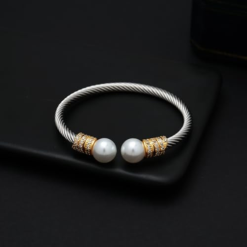 WOWORAMA Twisted Cable Wire Cuff Bracelets for Women Two Tone Gold Silver Cuff Bracelet Unisex Mixed Metal Bangle Bracelets Jewelry - color: Gold Silver