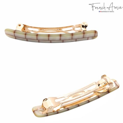 French Amie Small 2 1/4 inch Celluloid Handmade Hair Barrette No Slip Grip Durable Styling Women Hair Accessories Hair Clip for Girls, Made in France(Ivory Brick) - color: Ivory Brick