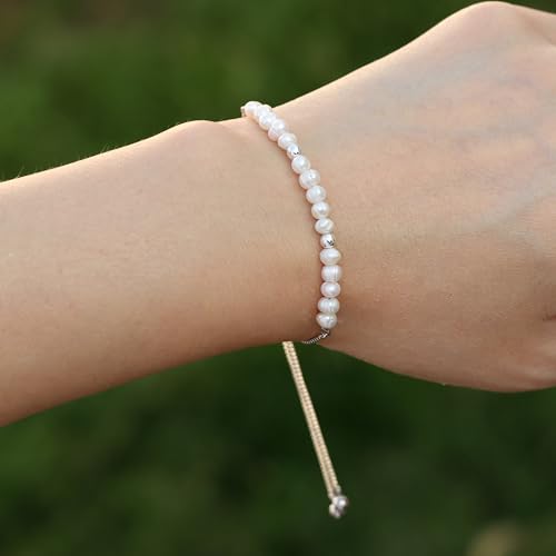 Dainty Pearl Chain Bracelets 14K Gold Bracelet for Women Adjustable Baroque Culture Jewelry Gifts for Mother Wife - color: 3-silver