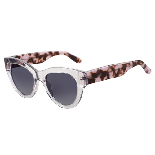 ZENOTTIC Polarized Sunglasses Women Round: Trendy Sun Glasses for Ladies - Retro Classic Shades UV400 Protection - color: C03 Crystal Grey Frame Grey Lens