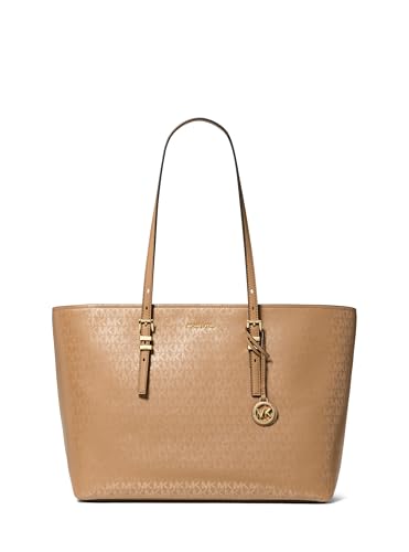Michael Kors Quinn Large Tote - color: Gold-tone Hardware/Foil Printed Mk Signature Smooth Nappa Leather/Husk