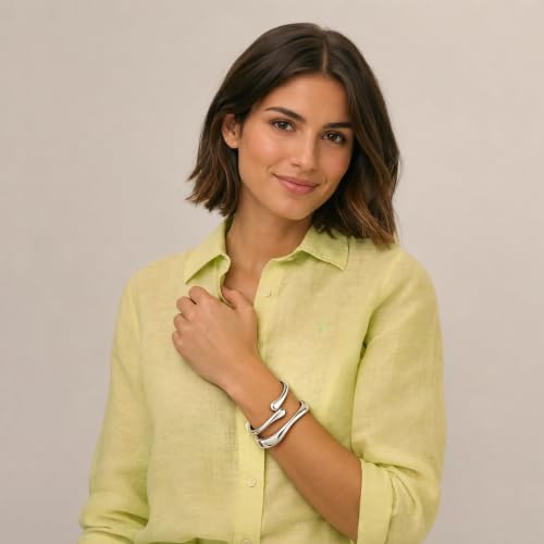 Chunky Gold Bangle Bracelets for Women Trendy 14K Gold Plated Cuff Bracelets Stack, Dainty Gold Bracelet Sets Non Tarnish Fashion Jewelry Gift - style: 2pcs-Silver-WaveTwinDrop