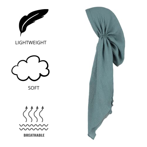 Pretied Head Scarves for Women Featuring Lightweight Crimped Material and Attractive - color: Solid Teal