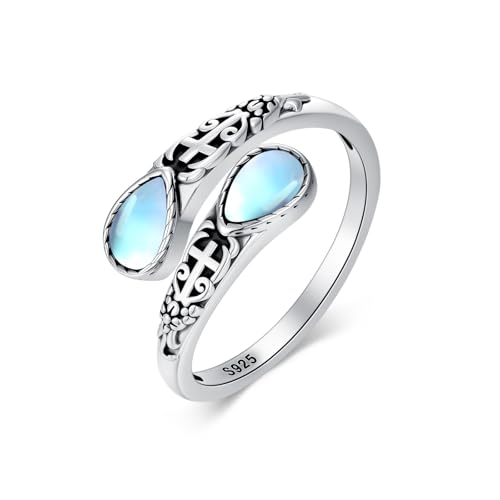Moonstone Ring for Women 925 Sterling Silver Adjustable Open Ring Boho Statement Jewelry Gift for Her - style: Cross Open Ring