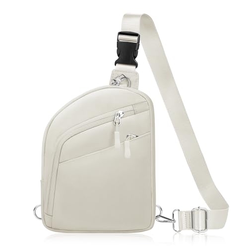 TOPEAST Anti Theft Crossbody Bags for Women Men, Small Sling Crossbody Bag Travel Purse Shoulder Wallet with RFID Blocking - color: Beige