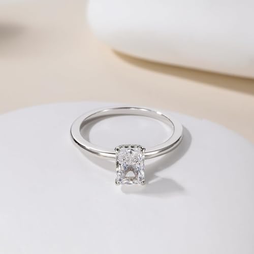 EAMTI 1/2/3/4CT 925 Sterling Silver Engagement Rings Radiant Cut Solitaire Cubic Zirconia CZ Wedding Promise Rings for Her Wedding Bands for Women Size 3-11 - color: Silver-1CT