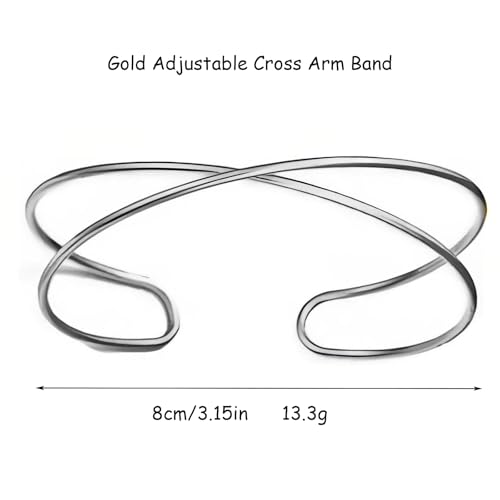 Silver Arm Cuff for Women Open Adjustable Armband Stackable Upper Arm Bracelet Bangle Minimalist Summer Beach Cuff Jewelry - color: Silver Arm Cuff CD