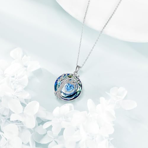 POPLYKE Mothers Day Gifts for Mom Her Wife Tree of Life Necklace 925 Sterling Silver Birthstone Pendant with Crystal Anniversary Birthday Wedding Jewelry for Women - color: 12-Dec-Blue Topaz, style: White Gold Plated-Blue Crystal
