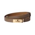 Ovekaut Women Skinny Leather Belt Solid Color Alloy Turn Lock Adjustable Waistband for Dresses Jeans Coats - color: Elephant Grey / Gold