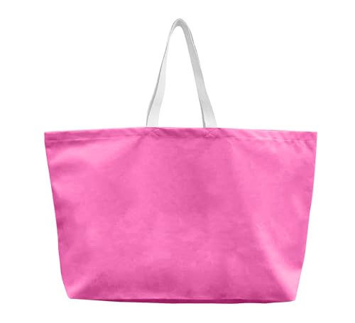 Large Canvas Tote Bag-Extra Big Shopping Beach Totes Bags Reusable Largest Grocery Plain Solid Bag 28"x8"x16" - color: Pink