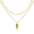 Dainty Gold Charm Necklaces for Women Non Tarnish, 14K Trendy Blue Green Cubic Zirconia Emerald Pendant Birthstone Necklaces Birthday Gifts for Women Waterproof Jewelry - color: 08-August(Peridot)