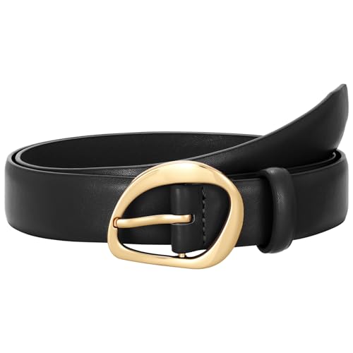 SUOSDEY Women Leather Belt for Jeans Pants, Fashion Dress Waist Belt with Gold Buckle - color: A-black, size: M: Fit waist 32''-36''
