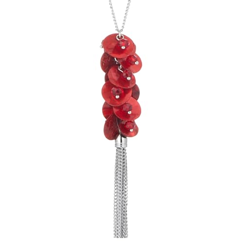 Noessla Boho Long Pendant Necklaces for Women Silver Tassel Long Necklace Sweater Chain Mothers Day Gifts Silver Costume Jewelry for Women - color: 81-Red