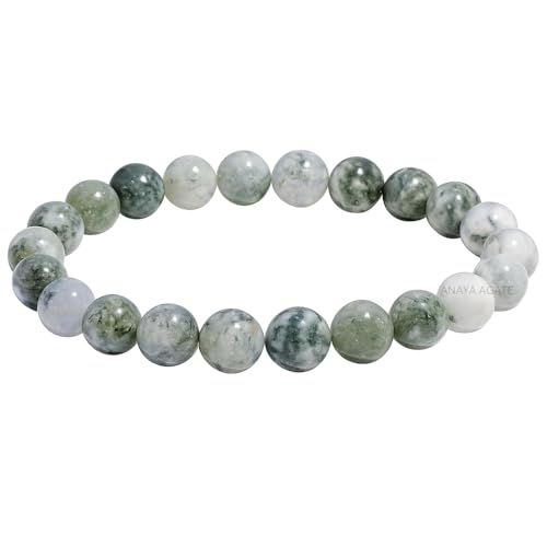 ANAYA AGATE Healing Crystal Bracelet for Women and Men – 8mm Round Beaded Bracelet for Men and Women – Unisex Stretchy Gemstone Bracelet for Healing and Protection - color: Tree Agate
