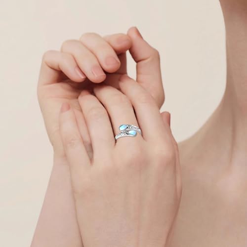 Moonstone Ring for Women 925 Sterling Silver Adjustable Open Ring Boho Statement Jewelry Gift for Her - style: Vintage Floral Open Ring
