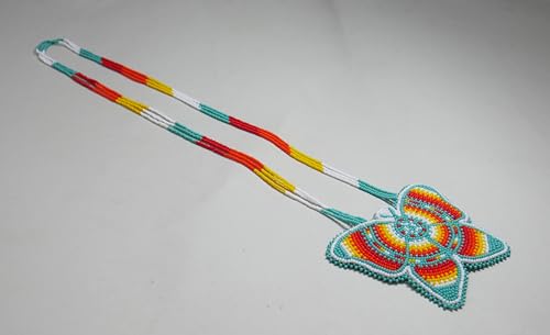 Handmade Native American Style Tribal ethnic Seed Bead Beaded Layered Medallion Necklace #1 - color: Butterfly Turquoise