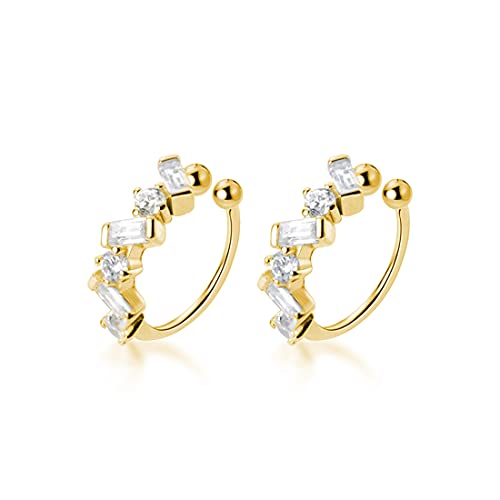 SLUYNZ 925 Sterling Silver CZ Cuff Earrings for Women Small Hoop Earrings No Piercing Cartilage Earrings - color: B-18K Gold Plated