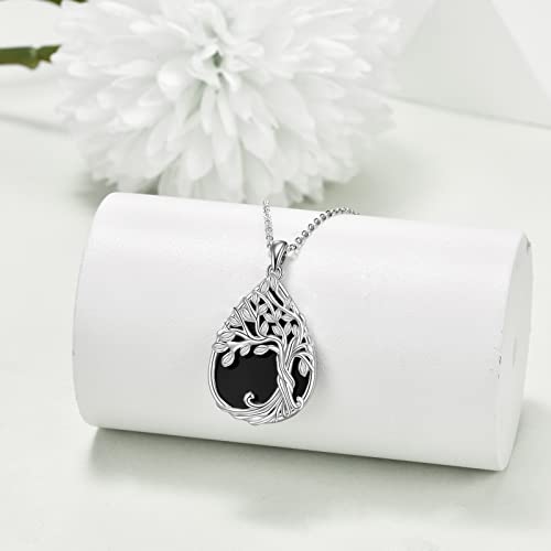 ONEFINITY Tree of Life Necklace 925 Sterling Silver Abalone Shell Celtic Knot Pendant Necklace for Women Jewelry - style: Teardrop Black Onyx