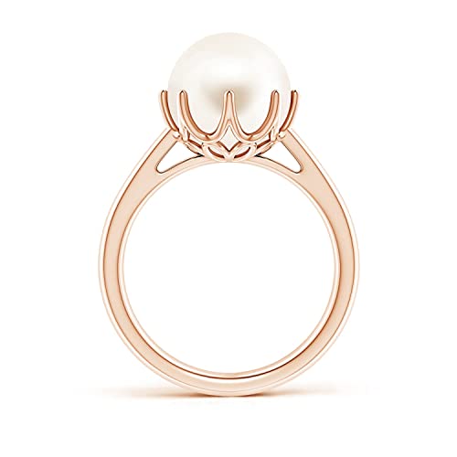 Angara Freshwater Pearl Crown Ring in Silver/14K Solid Gold/Platinum | Freshwater Pearl Solitaire Ring for Women | June Birthstone, Anniversary Jewelry Gift - color: Rose Gold, size: 4.5