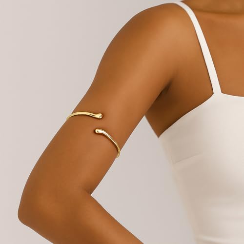 PEALICIOUS 2Pcs Chunky Bracelet for Women, Girls Gold Bangle Bracelet 7in Minimalist Silver Chunky Bangles Prom Gifts, Trendy Gold Arm Cuff Upper Arm Band, Stack Bead Prom Accessories Summer Jewelry - style: gold arm cuff