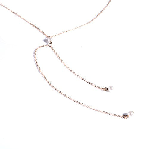 HUNO Sexy The Bikini Back Necklace Pearl Backdrop Necklace Body Chain for Women Bridal Jewelry - color: Gold