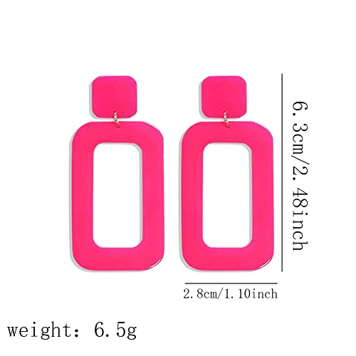 ANXIN STORE Boho Minimalist Multicolor Acrylic Geometric Square Hollow Pendant Neon Nightclub Earrings Vintage 80s 90s Party Accessories Womens - color: pink hollow earrings