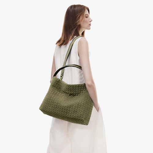 JINMANXUE Women Boston Bag, Woven Hobo Tote Handbag and Purses, Female Satchel Messenger Bags, Fashion Shoulder Crossbody Bag - color: Frosted Beech