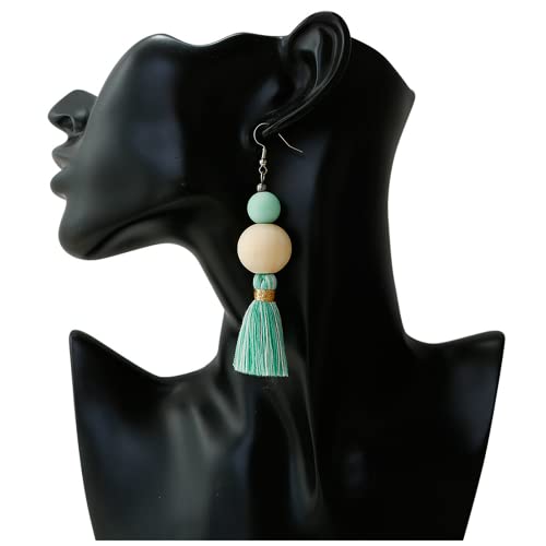 Boho Earrings for Women Dangling Lightweight Cute Earrings Handmade Tassel Dangle Earrings for Girls - color: Green