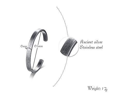 MEALGUET Stainless Steel Mens Cuff Bracelet : Minimal Cool Silver/Black/Gold Plated Open Metal Cuff Bangle Bracelets for Men,Mens Bracelet Jewelry Gift - color: Antique Grey-Single, size: Medium( fit 5.5"-7.2" wrist)