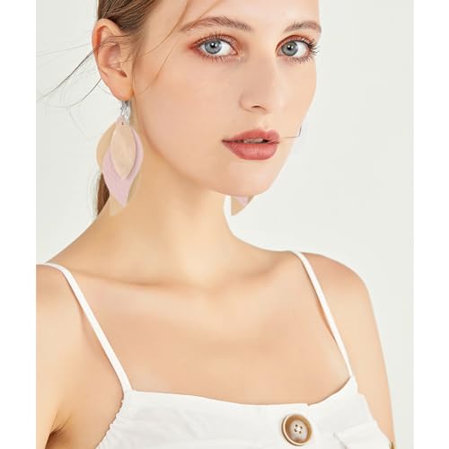 ANXIN boho unique Leather Earrings 2 Layered Lightweight Faux Leather Leaf Earrings Layered Design Drop Earrings Gift for Women - color: Style G