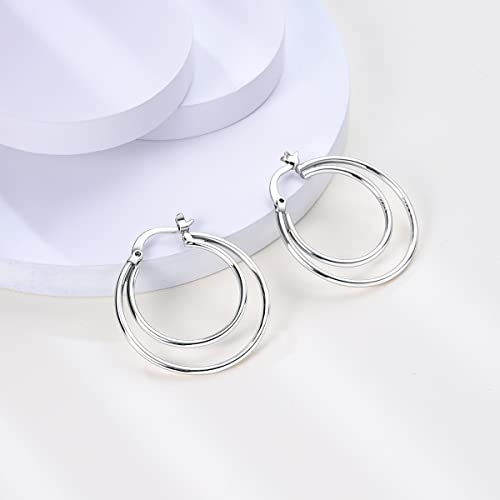 NARMO 925 Sterling Silver Hoop Earrings for Women Hypoallergenic Lightweight Simple Huggie Hoop Earrings Twisted Hoop Earrings Colorful Cubic Zirconia Hoop Earrings Rainbow Hoop Earrings - color: Double Hoop