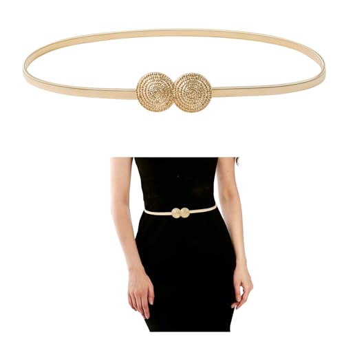 E-Clover Womens Fashion Metal Stretch Waist Skinny Belt Waistband - color: Gold-0014