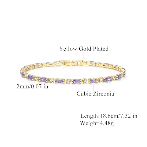 CiNily Adjustable Tennis Bracelets for Women Teen Girls Rainbow Cubic Zirconia Bracelet 14K White Gold Plated Hypoallergenic Slider Bracelet Jewelry Gift - color: Gold-Purple white cz