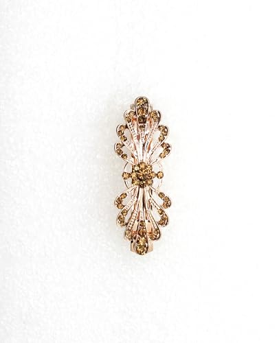 Fashi Smoked Topaz Chocolate Brown Small Mini Floral Hair Barrette Clip - color: Smoked Topaz / Rose gold plated