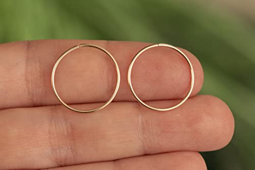 Gold Hoop Earrings Silver Hoop Earrings - Hoop Earrings For Women Two Pcs Of Thin Gold Filled Sterling Silver Hoops, Helix Hoop, Tragus Ring, Cartilage Hoop - color: Gold, style: 14mm 20 gauge / 1 pair