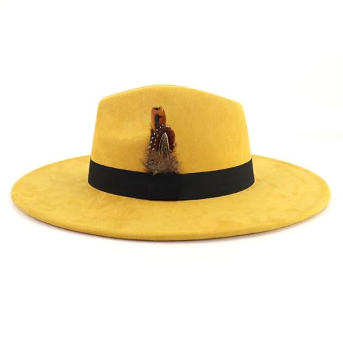 LIDHAY Big Wide Brim Fedora Hats for Women Men Western Suede Hat Panama Hat Outdoor Hats - color: Yellow