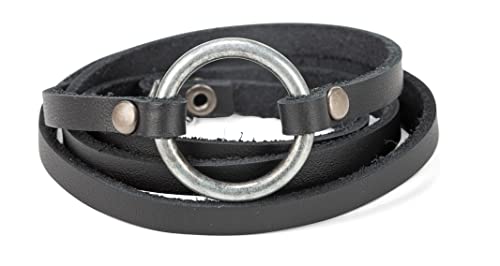 SPUNKYsoul Buckle or 5 Wrap Leather Circle Bracelet - Handmade Adjustable Leather Wrap Bracelet for Women & Men, Unique Distressed Stackable Jewelry with Symbolic Circle for Everyday Wear & Gifting - style: Women's Black