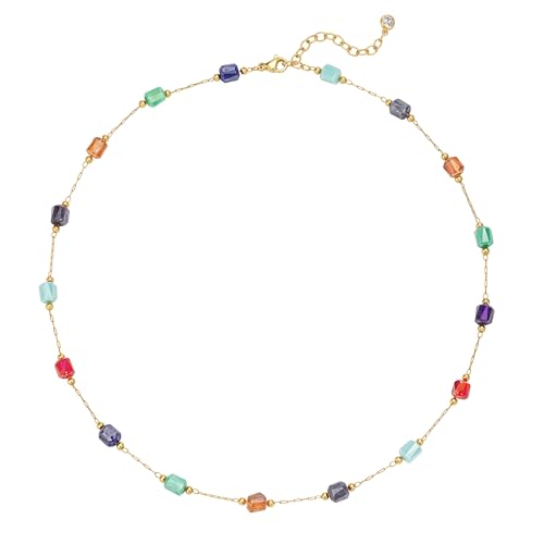 MTMY Beaded Necklaces for Women 14K Gold Plated Dainty Colorful Green/Rose Beaded Pearl Choker Necklace Delicate Boho Choker Necklace Jewelry Gift - style: mixed color cube