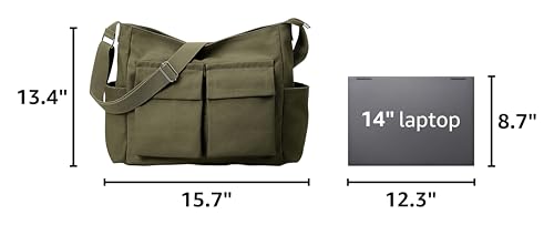 KALIDI Canvas Tote Bag Large Hobo Crossbody Shoulder Handbag Zipper Messenger Bag for Women or Men Casual College Work - color: Upgraded Army Green