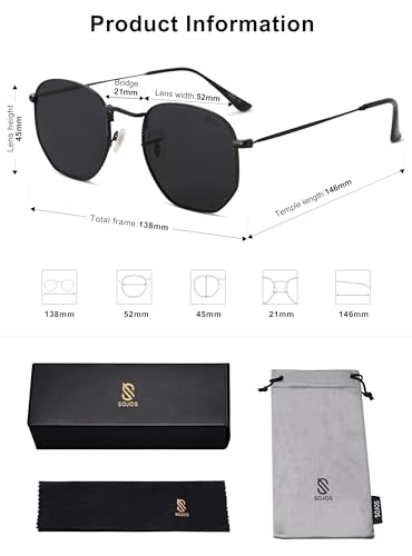 SOJOS Square Polarized Sunglasses for Women Men Small Hexagonal Polygon Shades SJ1072 - color: Matt Black