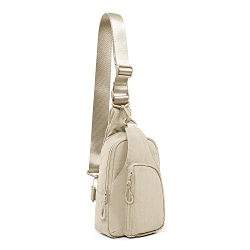 ODODOS Sling Bag with Adjustable Straps Crossbody Chest Bag Lightweight Backpack for Casual Traveling Hiking - color: Beige
