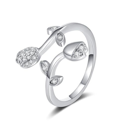 Adjustable Women's Cubic Zirconia Leaf Shaped Ring, 18K Gold-Plated Exquisite Stackable Women's Ring, A Great Gift for Her - color: K