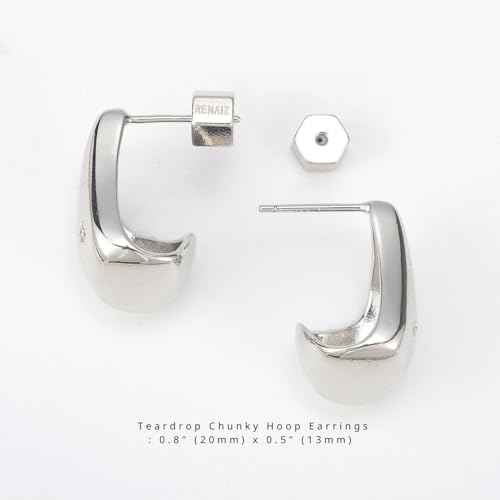 RENAIZ Bold Statement Hoop & Stud Earrings for Women – 14K Gold & Rhodium Plated Maximalist Jewelry, Chunky Geometric Boho Earrings, Hypoallergenic Non-Tarnish Trendy Gift - color: White Gold, style: Teardrop