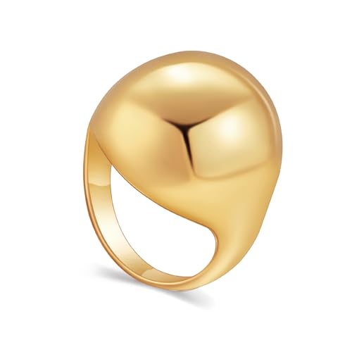 Gold Silver Rings Set for Women Chunky Statement Rings ZC Dome Evil Eye Croissant ring Thick 18K Gold Plated Band Rings - color: ball, size: 6
