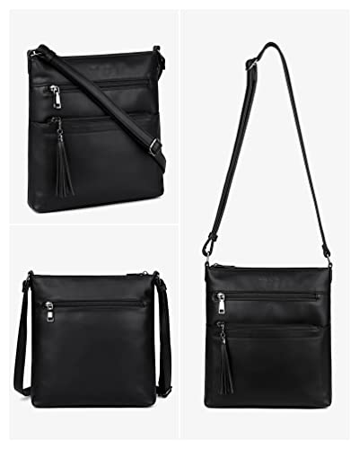 MASINTOR Crossbody Purses for Women, Multi Pocket Casual Crossbody Bag, Adjustable Strap Shoulder Bag with Tassel - color: Pure Black