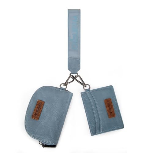 Wrangler KeyChain Wallet Wristlet Wallets for Women Dual Pouch Wristlet with Zipper Womens Credit Card Holder Wallet - color: A-Jean